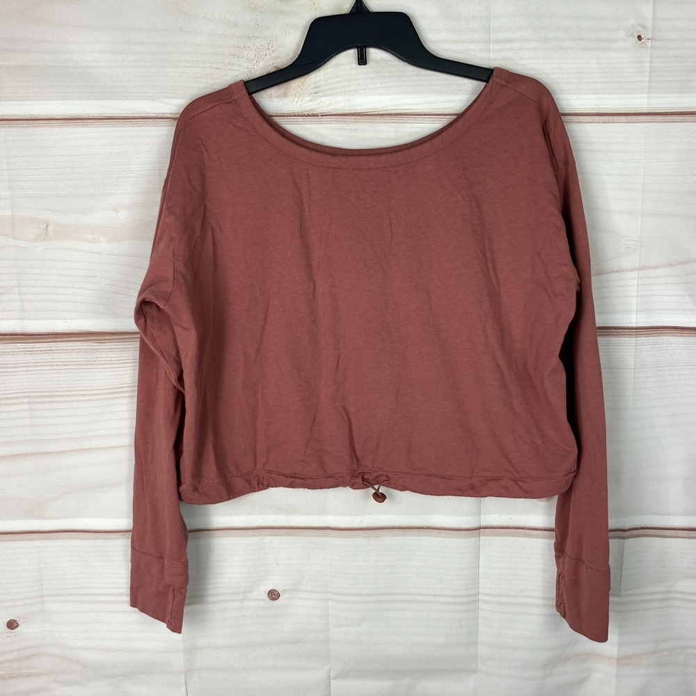 FLX Top Womens L Red Long Sleeve Commuter Active Drawstring Waist Cropped Solid